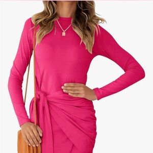 Amazon Pink Long Sleeve Wrap Mini Dress